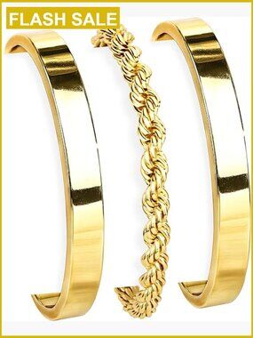 14K Gold Plated Bangle Bracelets Set, Adjustable Stackable Cuff Jewelry